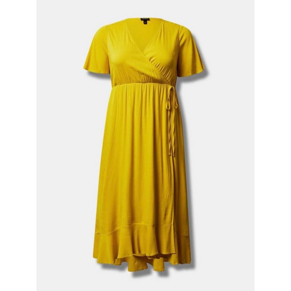 Torrid Womans Yellow Solid Rayon Slub Surplice Maxi Wrap Dress Size 0X NWT - Picture 3 of 3